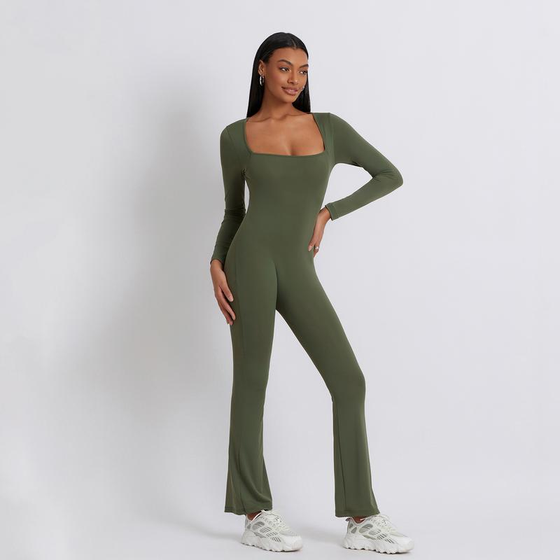 Women Jumpsuit, Long Sleeve Square Neck SolidFit Ladies Fall Romper Clubwear