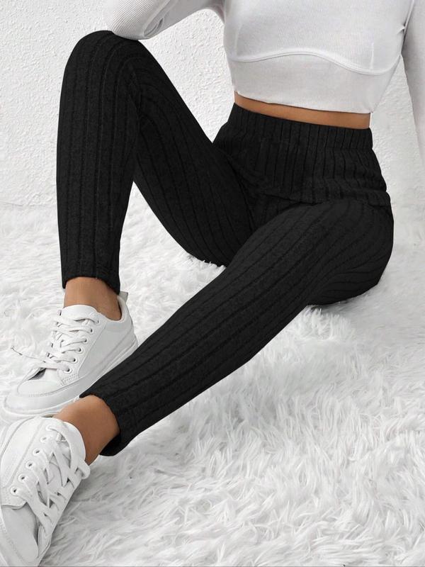 Women's Plain High Waist Ribbed Leggings, Casual Comfy Skinny Pants for Daily Wear, Ladies Bottoms for All Seasons