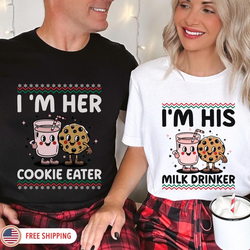 Funny Christmas Couple Shirt, Cookie Eater Shirt, Milk Drinker Shirt, Couples Christmas Shirt, His And Hers Christmas Shirt, Xmas Couple Tee