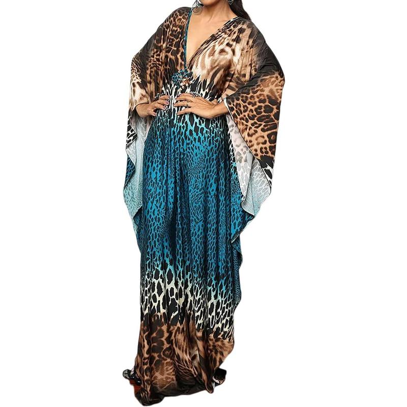 Bsubseach Women Ethnic Print Kaftan Dress ，All Over Print  Sleeve TunicDress, Boho Casual V Neck 3 4 Sleeve TunicDress for Women, Women's Plus  size Cover Up,Mrs. Roper Kaftan ，bubu，mumu，Casual Womenswear