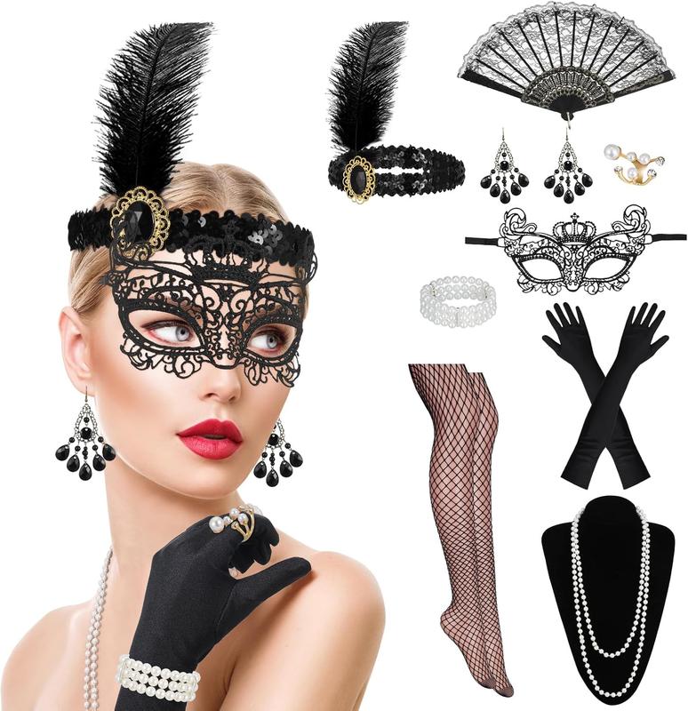 9 count Flapper Accessories Set for Women, 1920s Costumes Accessories Roaring 20s Accessories