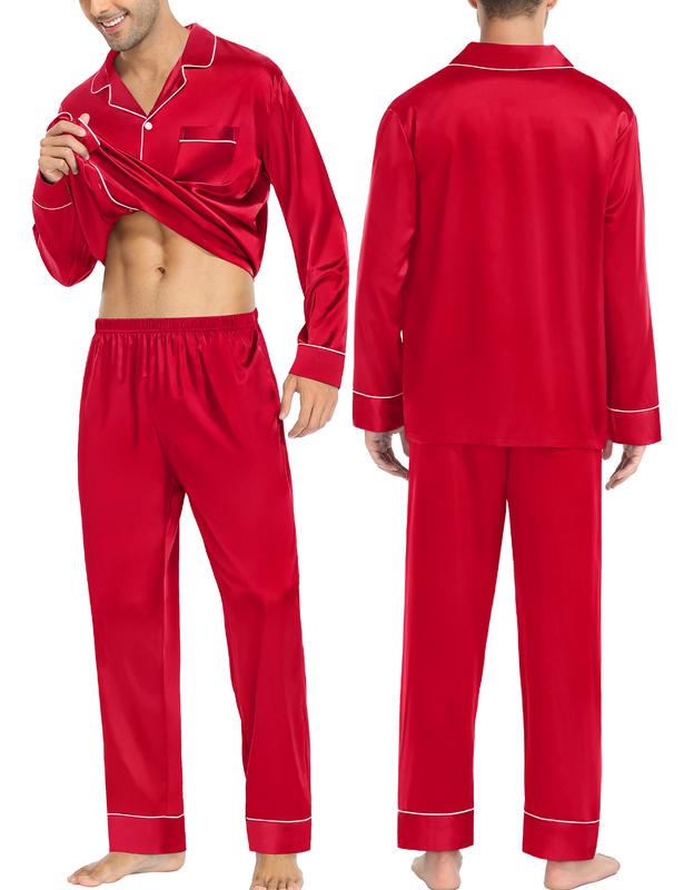 SWOMOG Couples Matching Pajamas Sets Silk Satin Long Sleeve Button Down Sleepwear 2 Pieces Classic Loungewear Pjs Womenswear