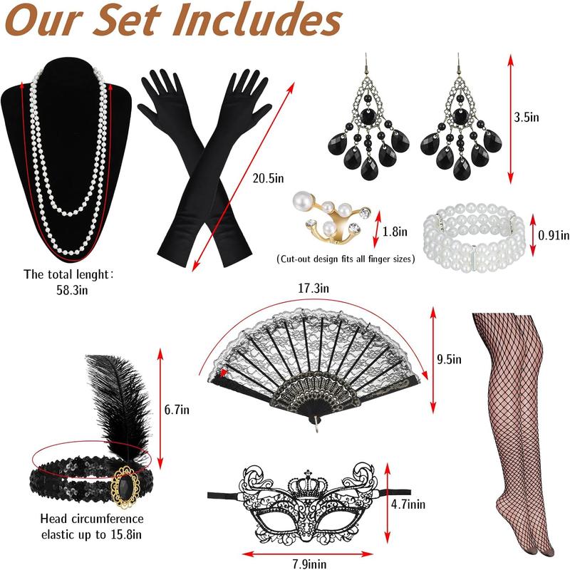 9 count Flapper Accessories Set for Women, 1920s Costumes Accessories Roaring 20s Accessories