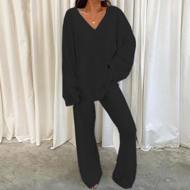 2024 Winter Comfortable Solid Color V-neck Casual Daily Home Warm Two-Piece Suit Loungewear Pajama