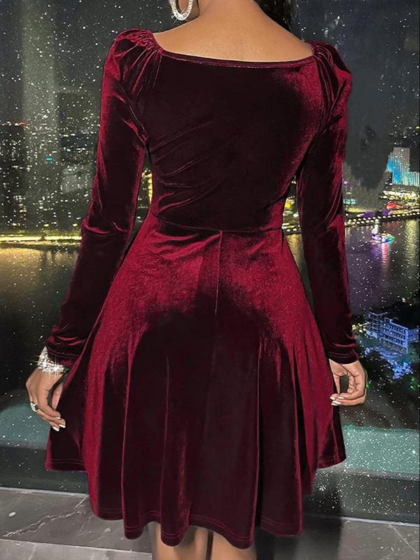 Women's  Wrap V Neck A Line Dress, Elegant Long Sleeve Short Dress for Party Holiday Wedding Guest, Ladies Fall & Winter Clothes