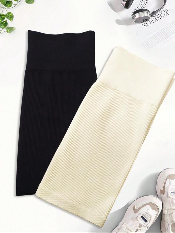 Women's Solid Ribbed High Waist Sports Skirt, Casual Comfy Breathable Skirt for Daily Outdoor Wear, Ladies Sportswear for Fall & Winter, Fall Outfits, Fallfreshness, Gym Clothes