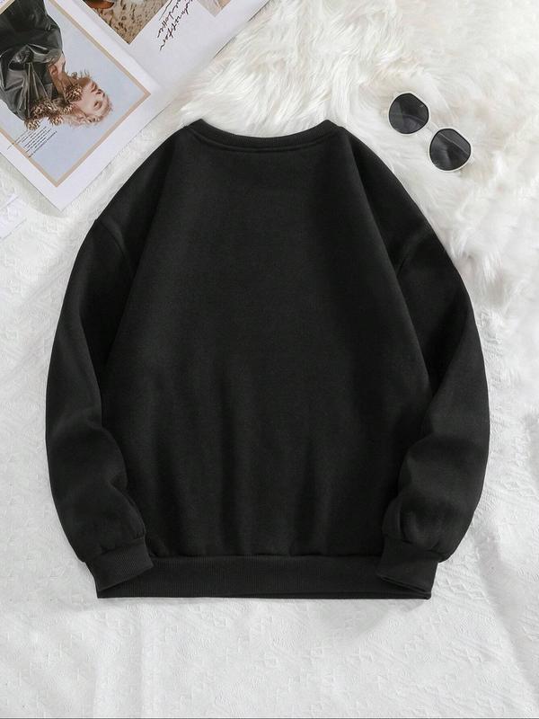 Women's Letter Print Round Neck Sweatshirt, Casual Long Sleeve Crew Neck Pullover for Fall & Winter, Trendy Sweatshirts for Women, Women's Clothes for Daily Wear