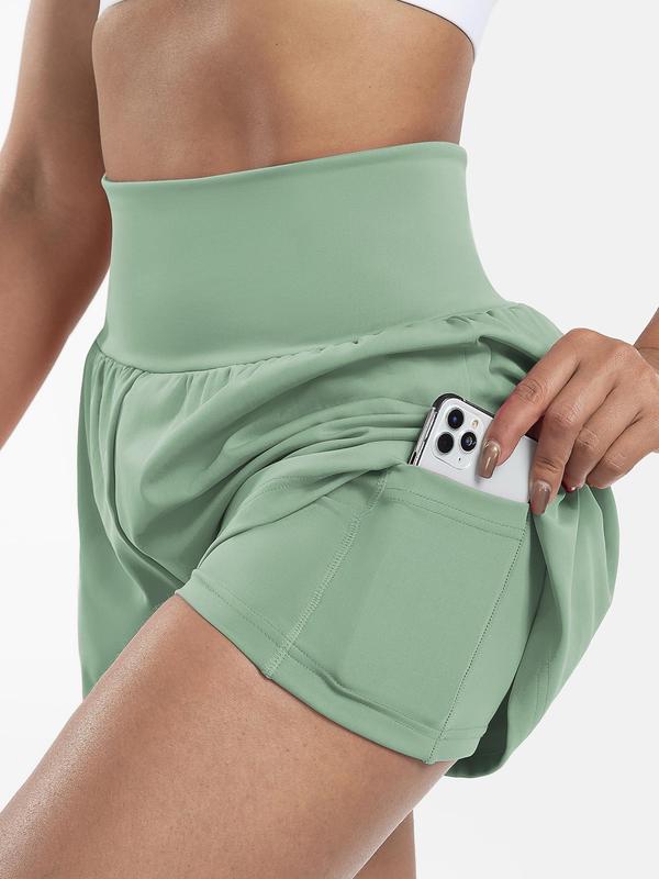 Women's 2 in 1 High Waist Pocket Shorts, Casual Breathable Quick Drying Shorts, Ladies Summer Bottoms for Daily Wear