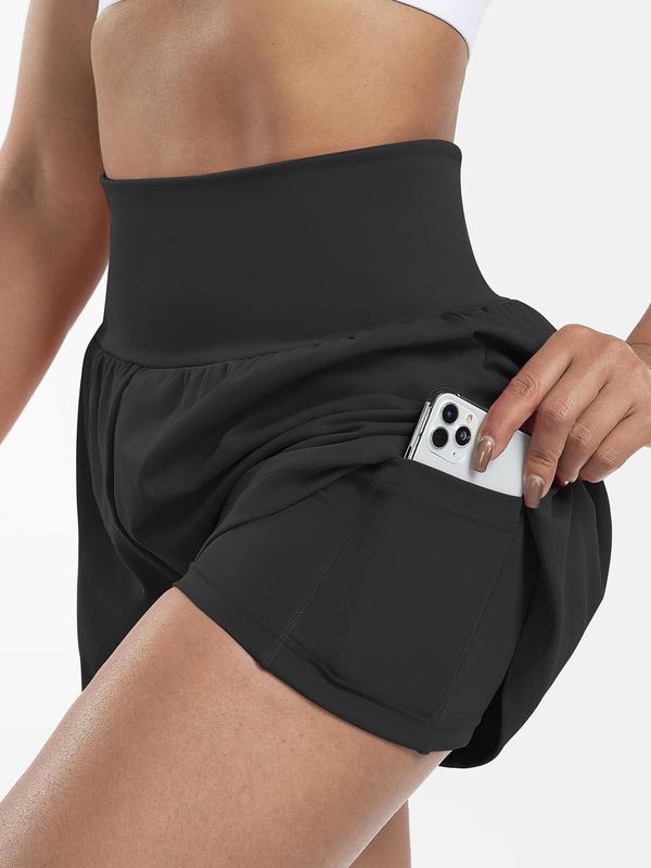 Women's 2 in 1 High Waist Pocket Shorts, Casual Breathable Quick Drying Shorts, Ladies Summer Bottoms for Daily Wear