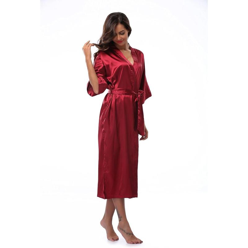 Long Kimono Robes Soft Silk Robes Lightweight Silky Sleepwear V-Neck for Women Bridal Dressing Gown.Skin-friendly soft slimming