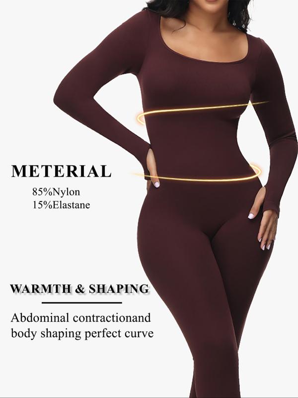 Women's Solid Color Long Sleeve Shapewear Bodysuit, Casual Sexy Comfy Tummy Control Butt Lift Shaper, Ladies Shapewear for All Seasons, Jumpsuit for Women, Tummy Control Jumpsuit