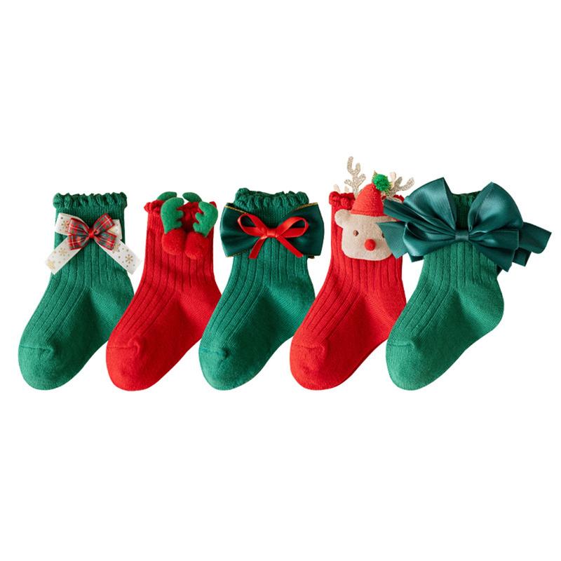 Christmas Girl Ankle Socks 5 Pairs Cute Funny Plush Ball Reindeer Ribbed Slipper Floor Socks