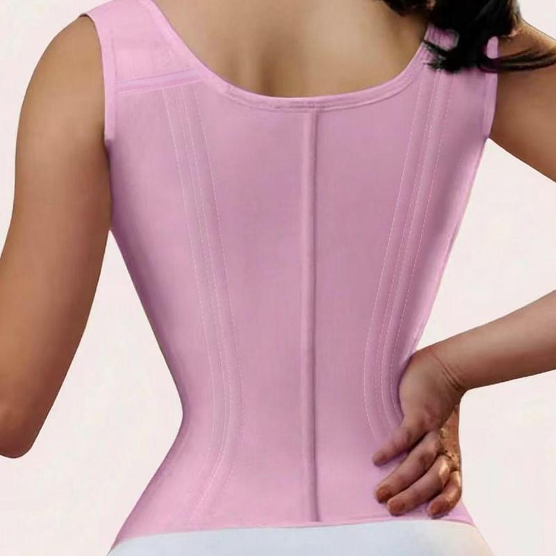 Sporty Women's Solid Color Zipper Open Bust Sports Waist Trainer Shapewear, Adjustable Hook & Eye Front Waist Cincher, Sports Tummy Control Compression Shaper, Workout Accessories