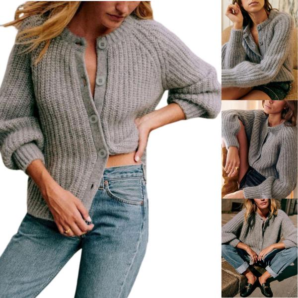 SCUSTY Women's Casual Long Sleeve Crewneck Button Down Cardigan Sweater Knit Outwear