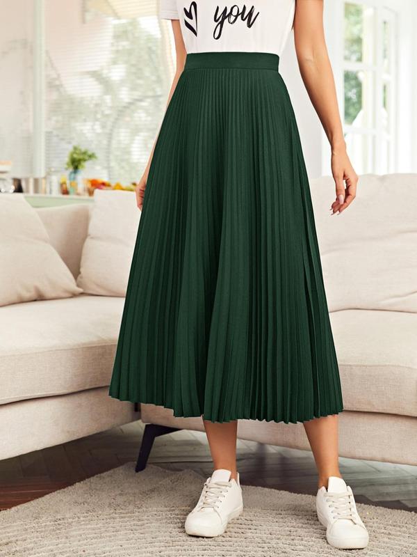 Women's Solid Pleated High Waist Skirt, Elegant Fashion Casual A-Line Skirt for Daily Outdoor Wear, Ladies Bottoms for Summer