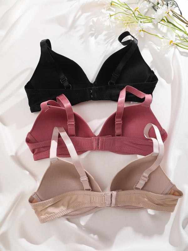 Women's Plain Color Adjustable Strap Plunge Bra, Casual Soft Comfortable Breathable Lingerie Top for Daily Wear, Push Up Bra, Summer Wear, Women's Underwear for All Seasons