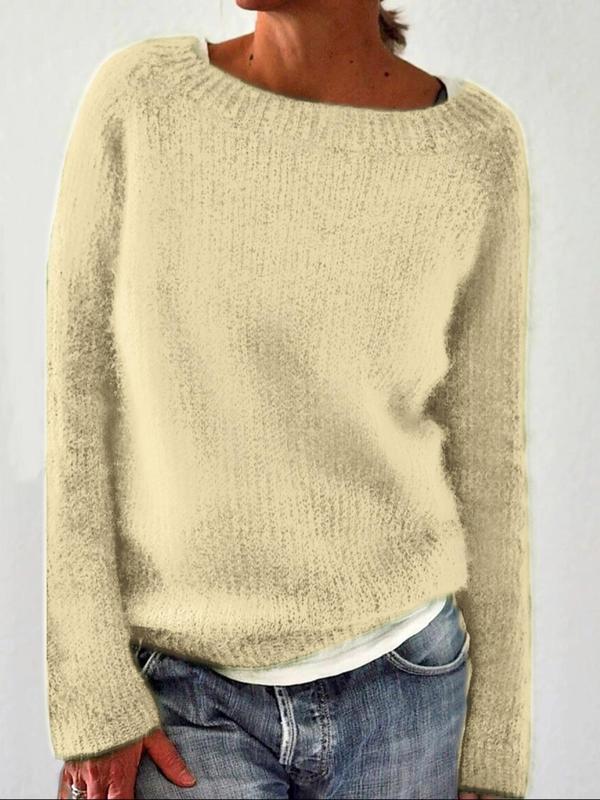 Women's Plain Boat Neck Sweater, Casual Long Sleeve Knit Top for Fall & Winter, Women's Knitwear for Daily Wear Christmas