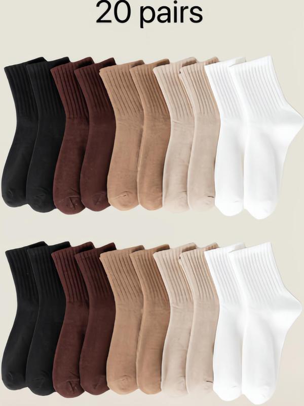 Women's Summer Minimalist Solid Crew Socks, Fashion Casual Cozy Breathable Mid-calf Socks for Daily Outdoor Womenswear, Basic Lady Socks for All Seasons, Comfortable Knit Socks for Women Girls