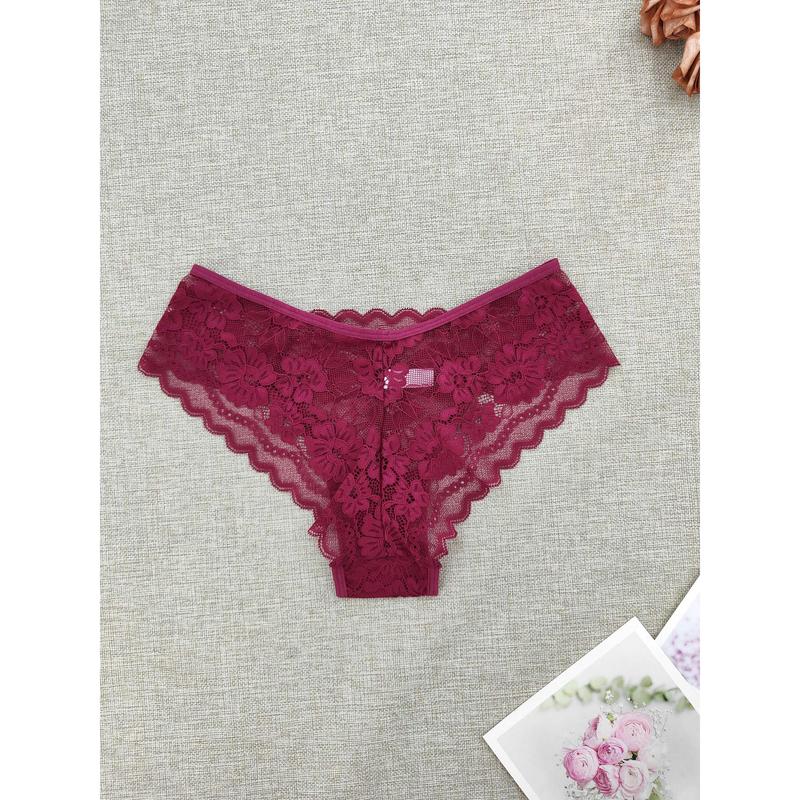 6pcs Floral Lace Briefs, Comfy & Breathable Scallop Trim Panties, Women's Lingerie & Underwear