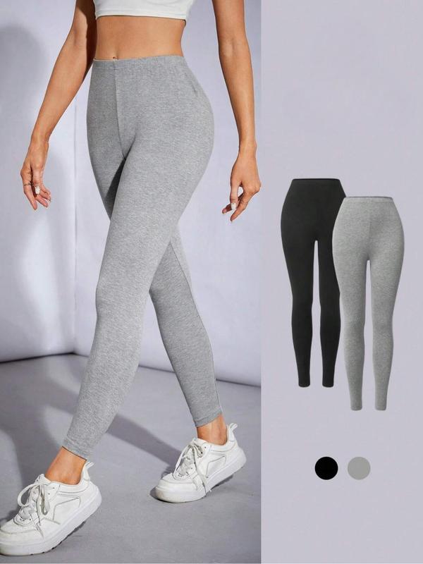 Women's Solid High Waist Leggings, Casual Comfy Elastic Waist Skinny Pants for Daily Wear, Ladies Bottoms for Spring & Fall