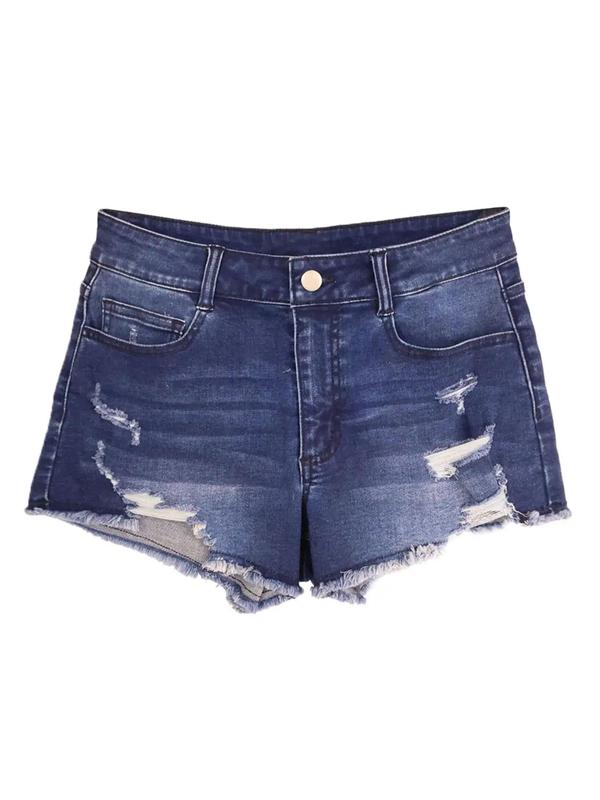 Women's Ripped Slash Pockets Vintage Denim Shorts, Womenswear Casual Trendy Raw Hem Jean Shorts for Daily Wear, Ladies Fall Jorts Bottoms, Stretchy Jeans, Jeans for Women, Pants for Women, Jeans