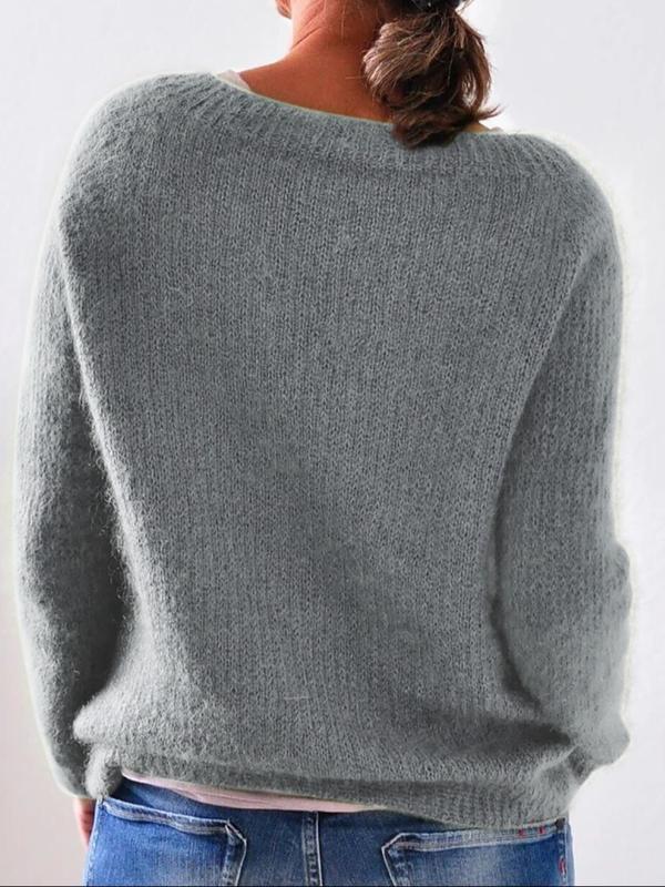 Women's Plain Boat Neck Sweater, Casual Long Sleeve Knit Top for Fall & Winter, Women's Knitwear for Daily Wear Christmas