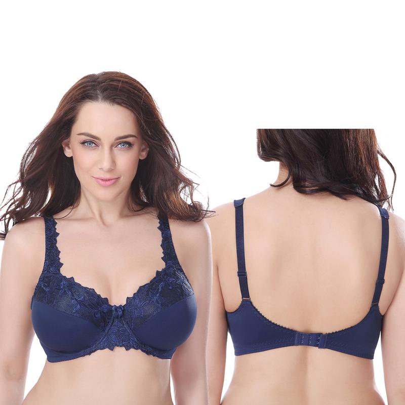 Plus Size Minimizer Underwire Unlined Bra with Embroidery Lace