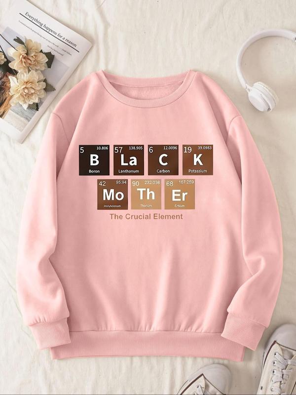 Women's Letter Print Round Neck Sweatshirt, Casual Long Sleeve Crew Neck Pullover for Fall & Winter, Trendy Sweatshirts for Women, Women's Clothes for Daily Wear