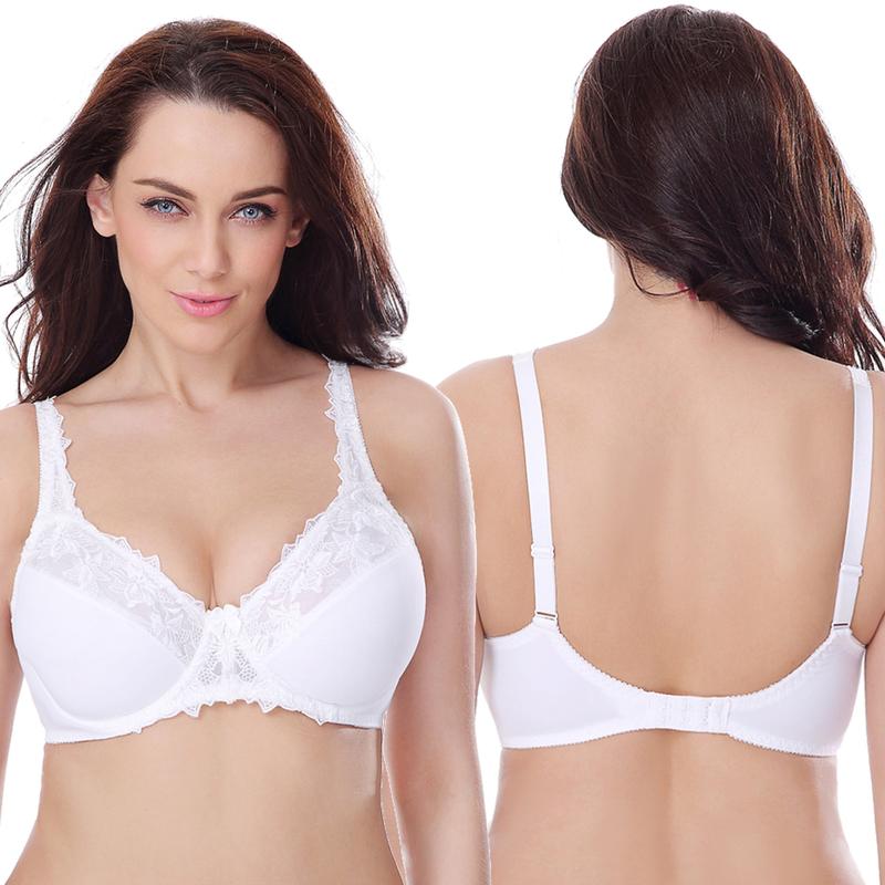 Plus Size Minimizer Underwire Unlined Bra with Embroidery Lace