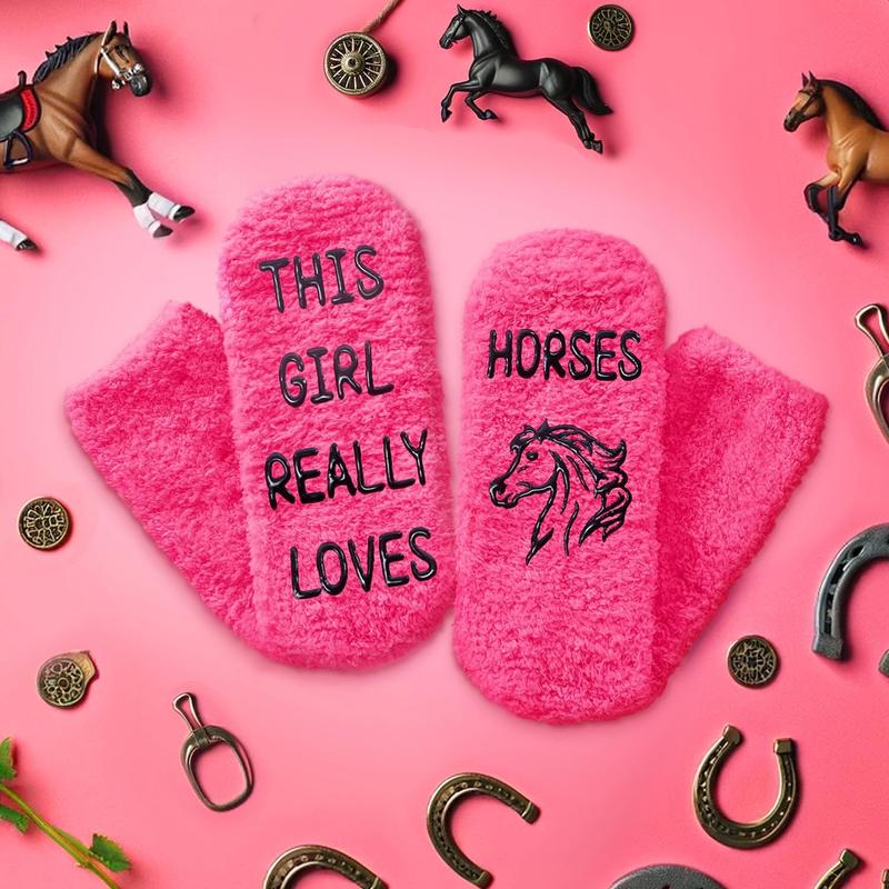 HAPPYPOP Farm Animal Gifts for Women -  Novelty Horse Riding Gifts Horse Gifts Girls Equestrian Gifts, Fuzzy Horse Socks Women Funny Equestrian Socks