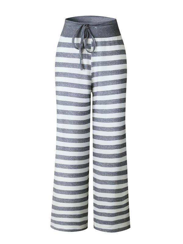 Women's Striped Print Drawstring Waist Wide Leg Pants, Casual Comfy Elastic Waist Trousers for Daily Wear Outdoor, Women Bottoms for Summer Spring Fall