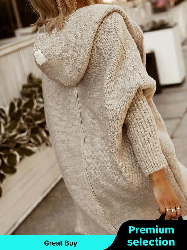 Women's Plain Chunky Open Front Long Sleeve Hooded Knitting Cardigan, Cardigans for Women, Fall Clothes, Comfort Casual Fashion Style Comfort Minimalist Basic Cardigan Outfits