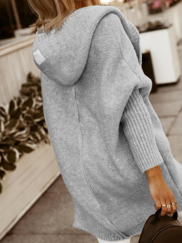 Women's Plain Chunky Open Front Long Sleeve Hooded Knitting Cardigan, Cardigans for Women, Fall Clothes, Comfort Casual Fashion Style Comfort Minimalist Basic Cardigan Outfits