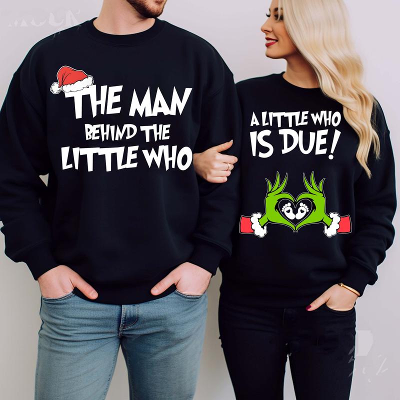 A Little Who is Due Shirt, Couples Pregnancy Announcement Christmas Shirt, A Man Behind The Little Who Shirt, Pregnant Tee, Christmas Maternity Shirt, Christmas Pregnancy Shirt, Pregnancy Announcement Sweatshirt, Couples Christmas Shirt