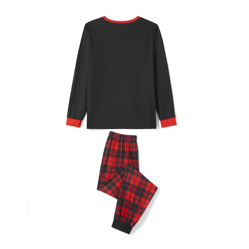 Matching Christmas Pajamas For Family Letter Santa Hat Print Long Sleeve Tops and Plaid Pants Sleepwear