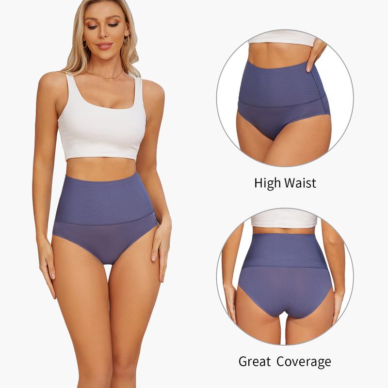 FINETOO 4Pcs  Women's  Underwear High Waist Breathable Briefs Soft Underpants Ladies Stretch Panties 4 Pack Seamless Womenswear