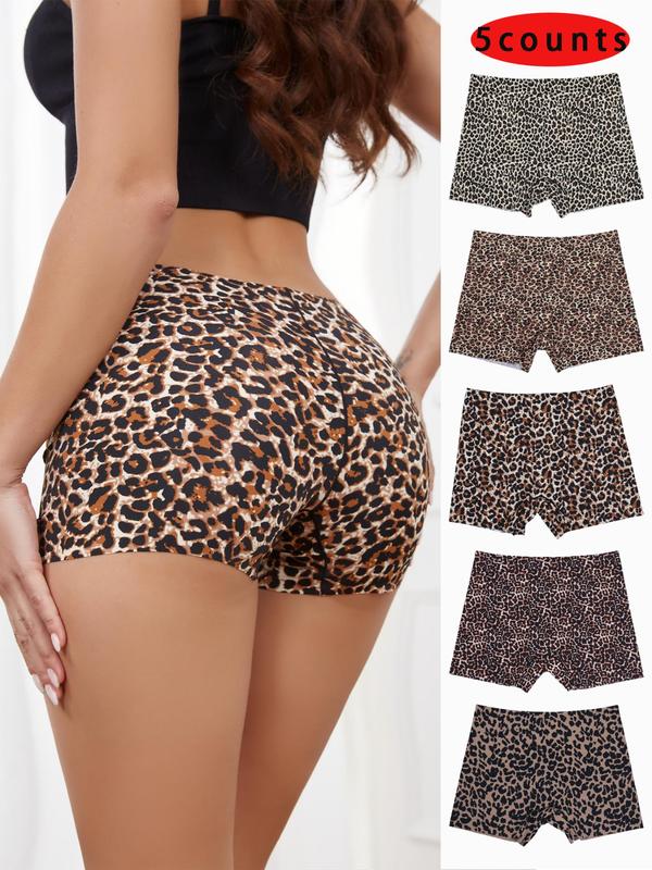 Women's Leopard Print Boyshorts, Soft Comfy Breathable Seamless Knicker for Daily Wear, Panties for Women, Underwear for All Seasons