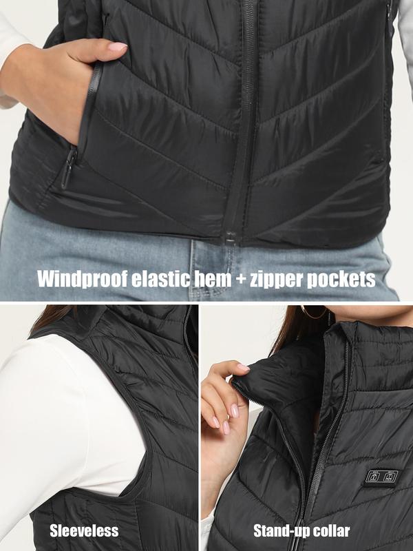 Women's Solid Color Zipper Heated Vest Jacket, Casual Pocket Funnel Neck Sleeveless Heated Vest Jacket for Fall & Winter, Women's Clothing for Outdoor Activities