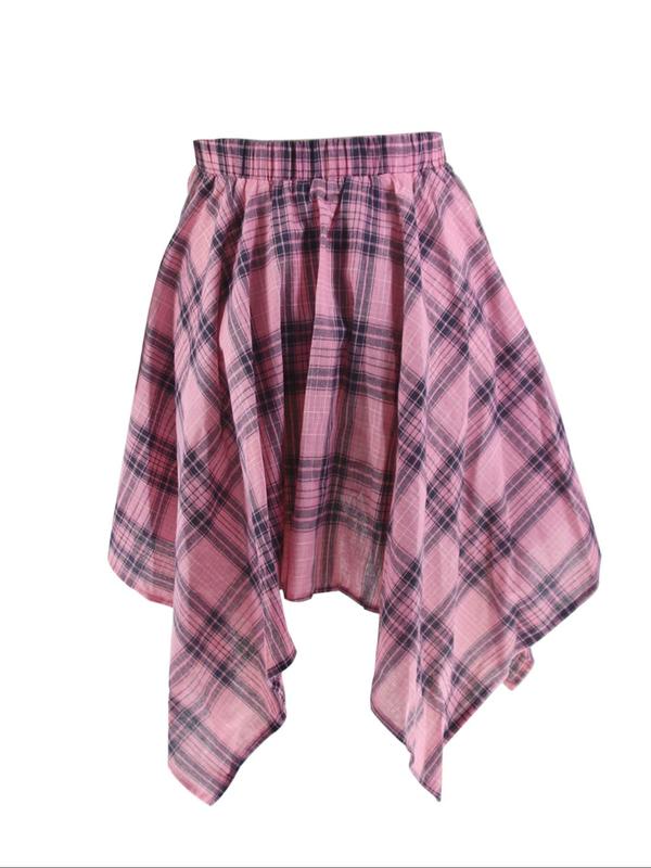 Women's Plaid Print Tie Front Asymmetrical Hem Skirt, Casual Fashion Short Skirt for Daily Outdoor Wear, Women's Bottoms for Fall