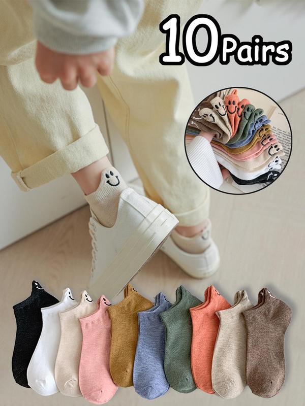 Women's Smile  Face Embroidery Ankle Socks, Casual Moisture Wicking Low Cut Socks, Soft Comfy Breathable Socks for All Seasons Daily Wear