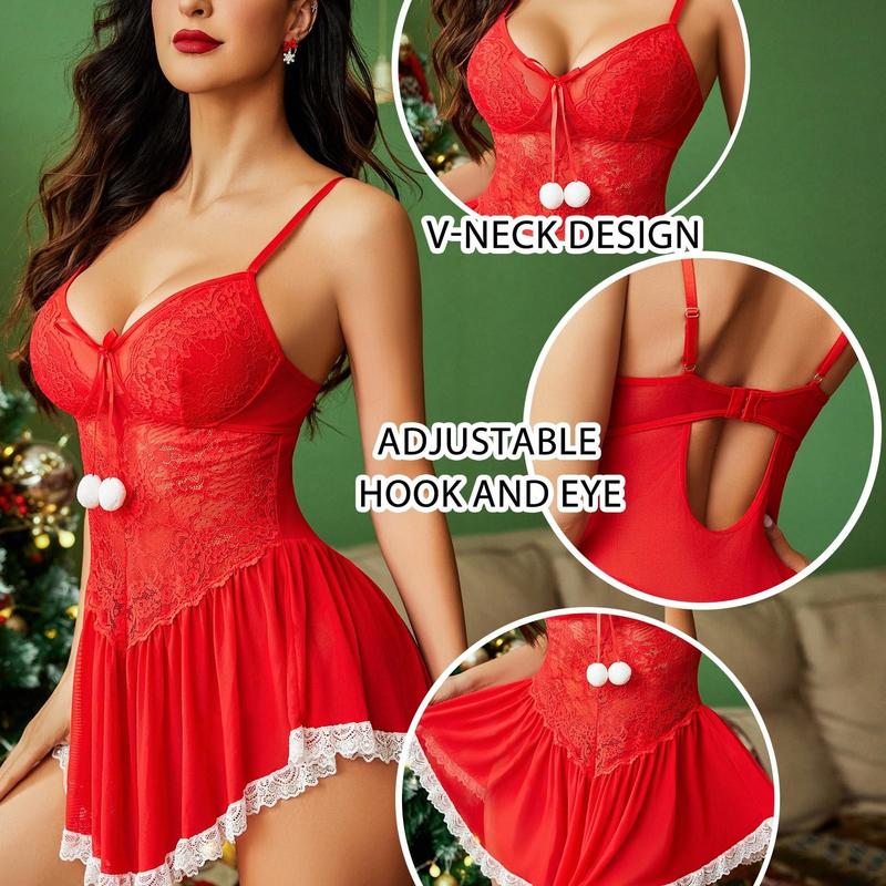 Avidlove Women Christmas Lingerie  Nightgown Lace Chemise Fabric Womenswear Costume