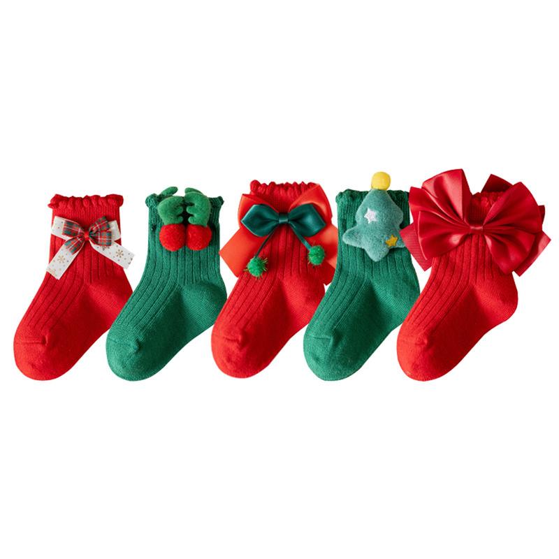 Christmas Girl Ankle Socks 5 Pairs Cute Funny Plush Ball Reindeer Ribbed Slipper Floor Socks