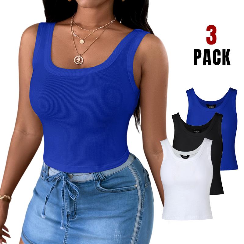 Chicme 3-Pack Scoop Neck Sleeveless Ribbed Tank Top Cami Tee Shirts casual tanktop top