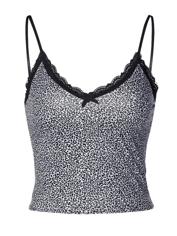 Women's Leopard Print Contrast Lace Cami Top, Adjustable Strap V Neck Top for Summer, Women's Clothing for Daily Wear