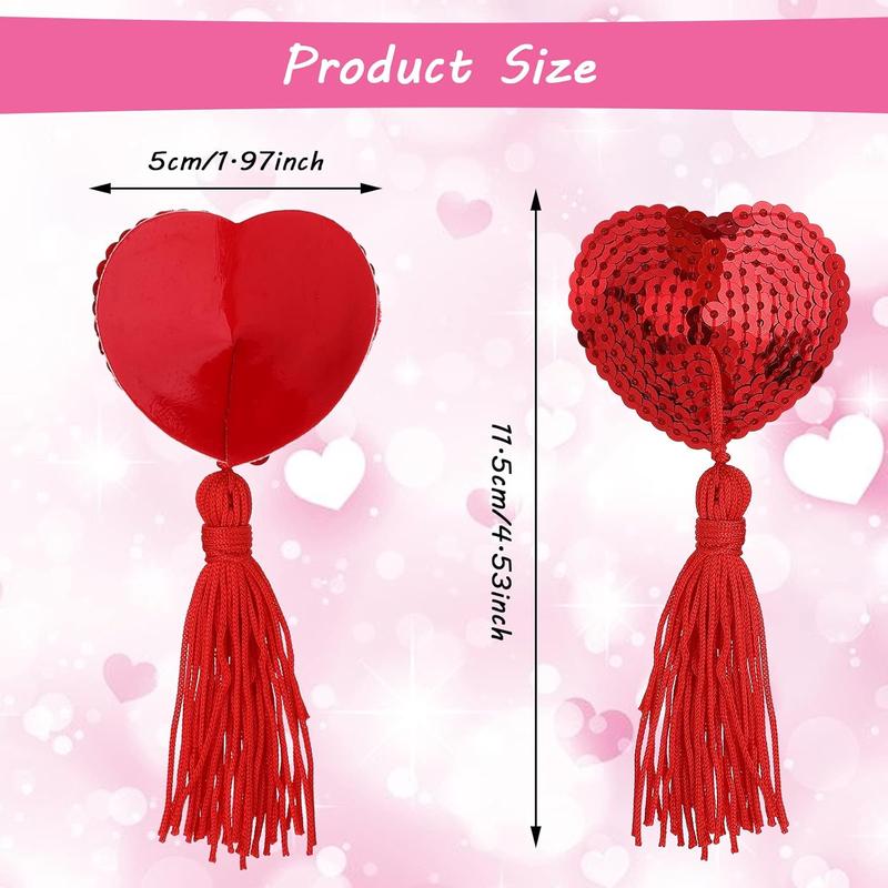 1 Pair Women Reusable Breast Pasties, Heart-Shaped Breast Bra with Sequins Tassel Adhesive Nipple Cover Stickers Bikini Womenswear Underwear Strapless