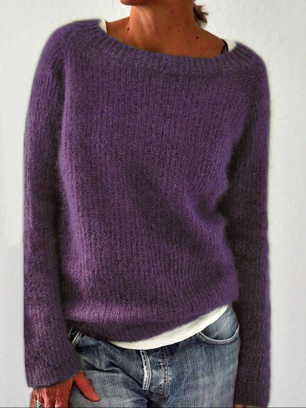 Women's Plain Boat Neck Sweater, Casual Long Sleeve Knit Top for Fall & Winter, Women's Knitwear for Daily Wear Christmas