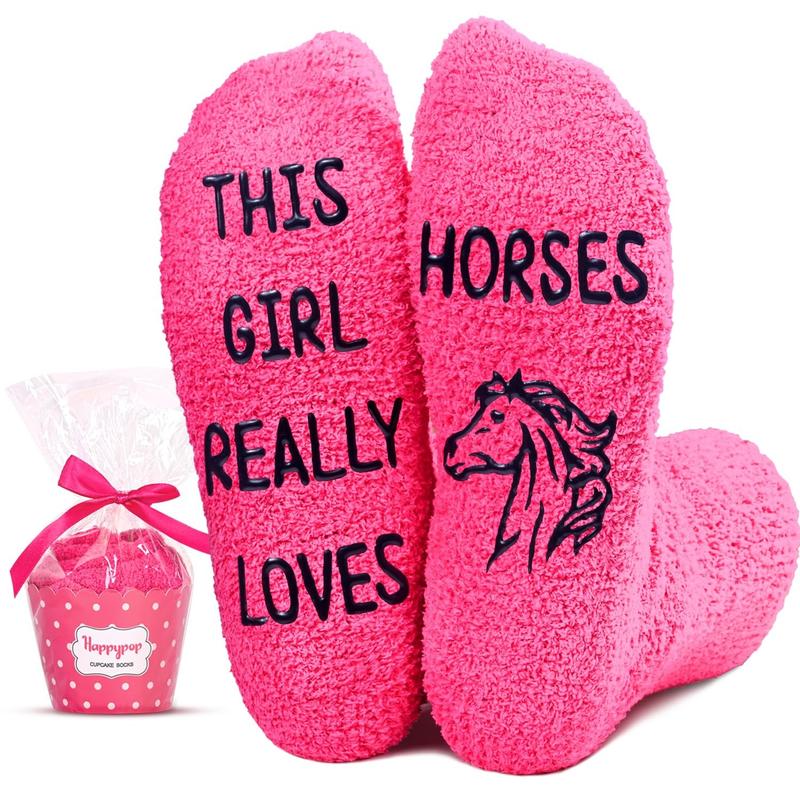 HAPPYPOP Farm Animal Gifts for Women -  Novelty Horse Riding Gifts Horse Gifts Girls Equestrian Gifts, Fuzzy Horse Socks Women Funny Equestrian Socks