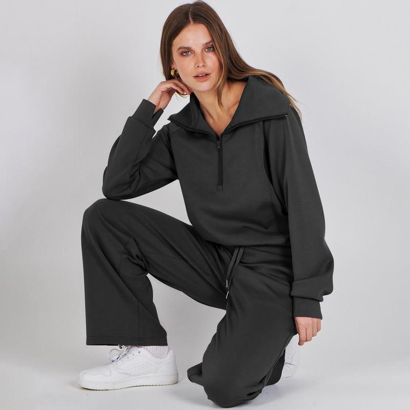 ANRABESS Women 2 Piece Outfits Sweatsuit Oversized Sweatshirt Sweatpants Tracksuit Sweat Lounge Matching Set 2024 Fall Trendy Polyester Womenswear