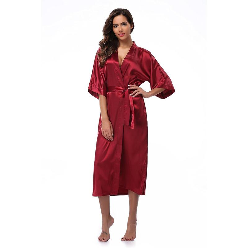 Long Kimono Robes Soft Silk Robes Lightweight Silky Sleepwear V-Neck for Women Bridal Dressing Gown.Skin-friendly soft slimming