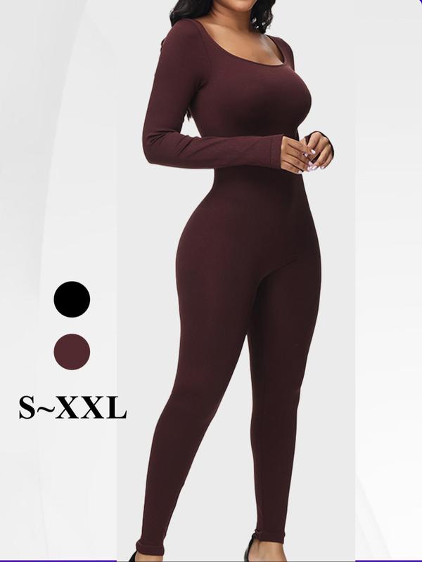 Women's Solid Color Long Sleeve Shapewear Bodysuit, Casual Sexy Comfy Tummy Control Butt Lift Shaper, Ladies Shapewear for All Seasons, Jumpsuit for Women, Tummy Control Jumpsuit